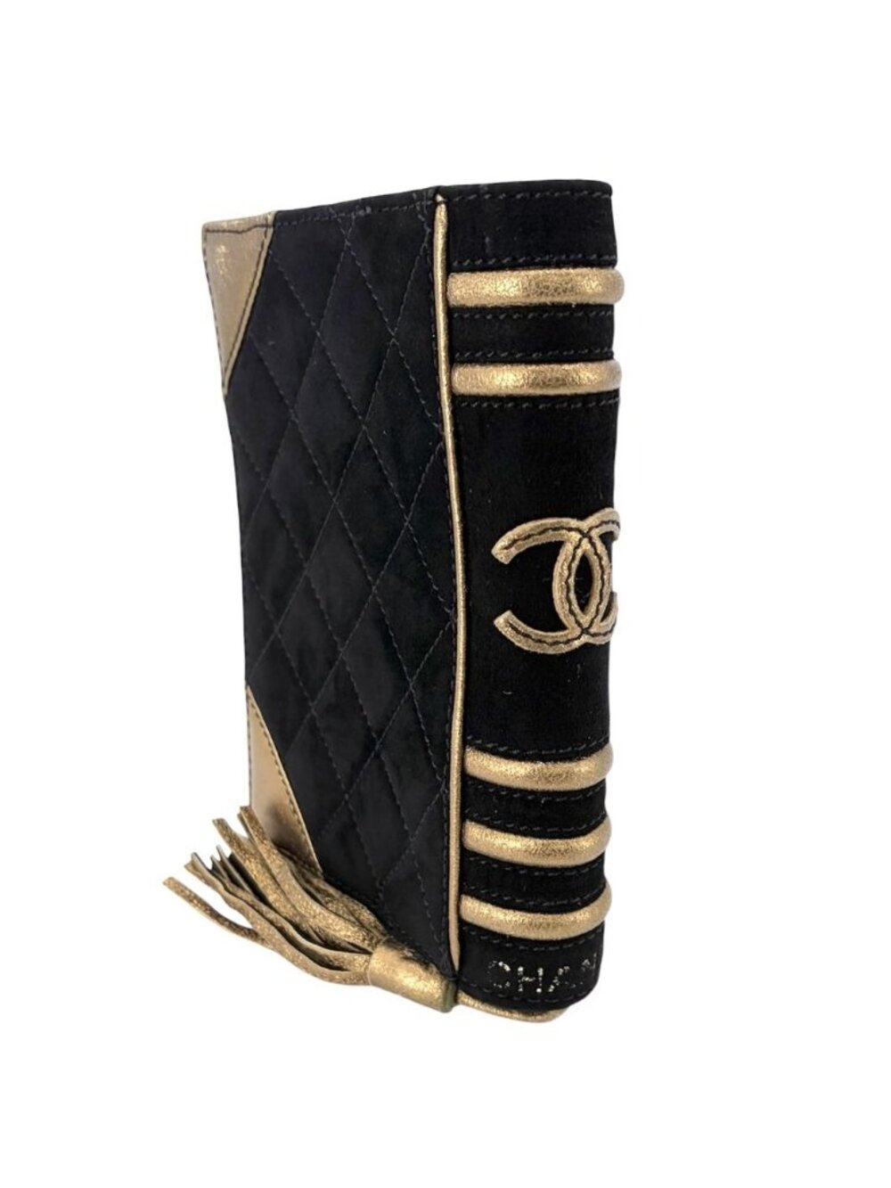 Chanel Pouch CC Logo Case Second Suede Black Gold